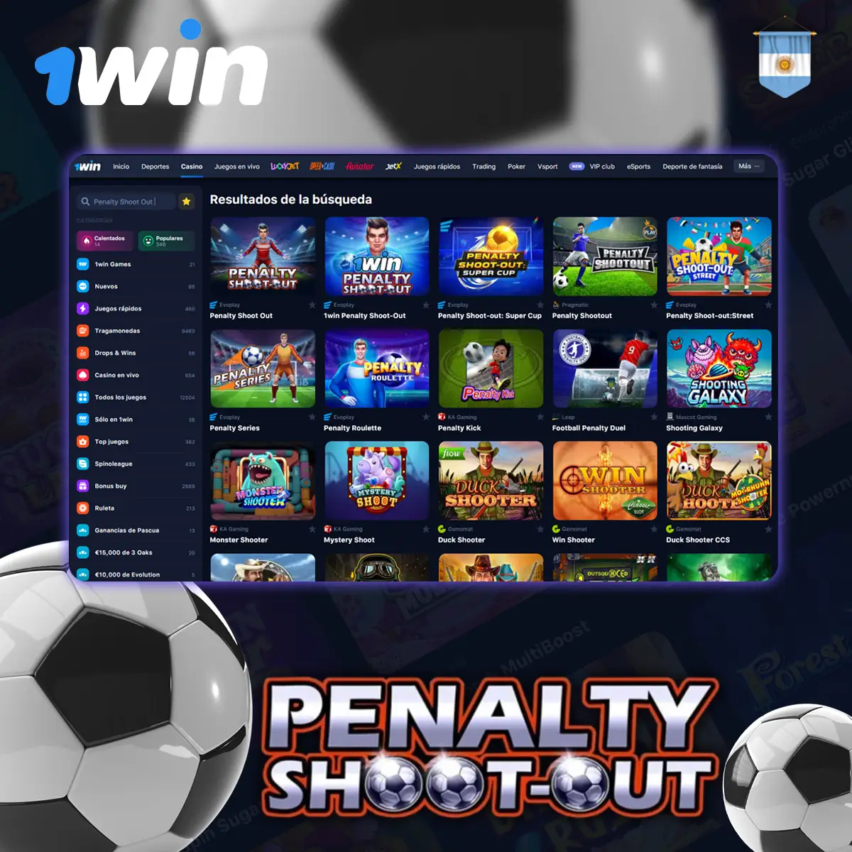 Principales características de Penalty Shoot Out 1Win